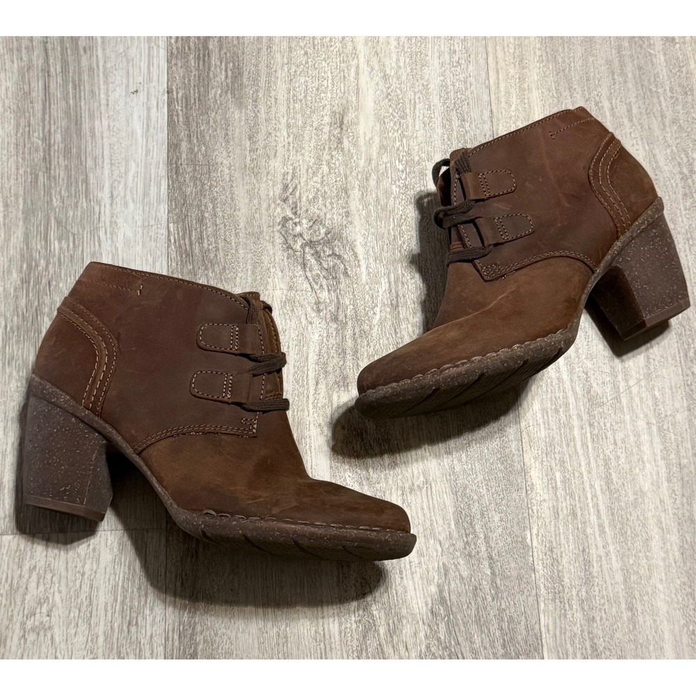 Clarks Unstructured Women Brown Leather Lace Up Block Heel Ankle Boots 7.5 M